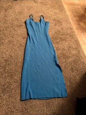 Blue Ribbed Slip Maxi Dress - Hypeach Size L